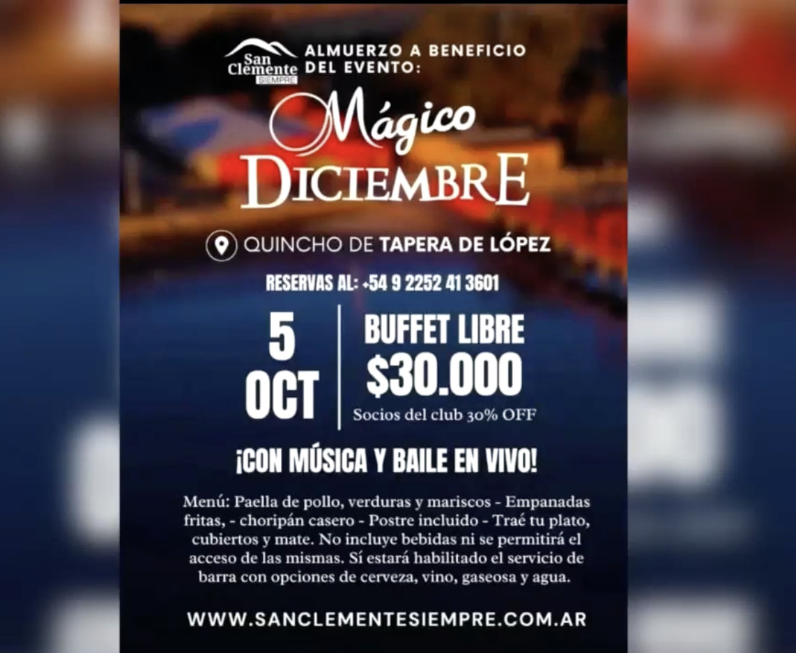 BUFFET CON MÚSICA Y BAILE EN TAPERA DE LÓPEZ, EL 05/12, ORGANIZADO POR MÁGICO DICIEMBRE